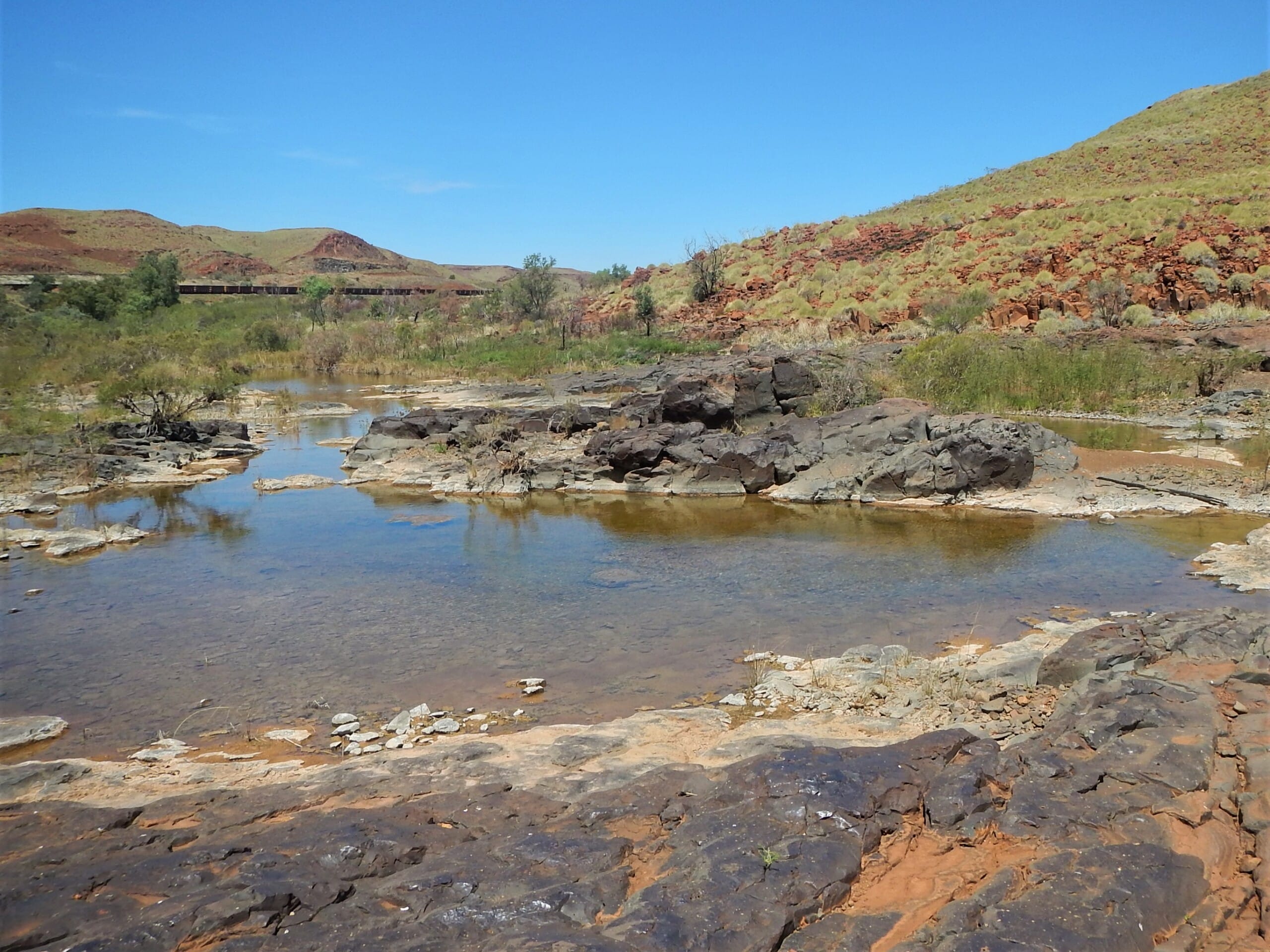 Rocky stream in arid landscape